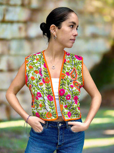 Orange And Green Crop Bohemian Jacket