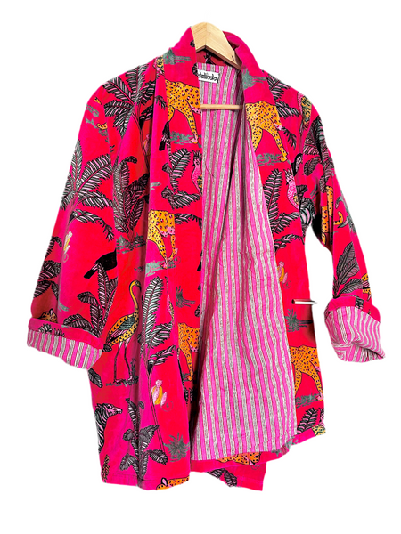 Bright Pink Animal Safari Print Short Velvet Jacket