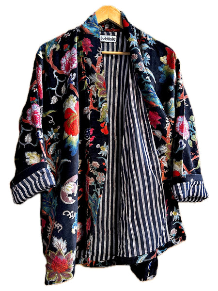 Black Botanical Print Short Velvet Jacket