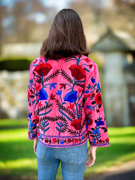 Pink and Blue Velvet Embroidered Jacket