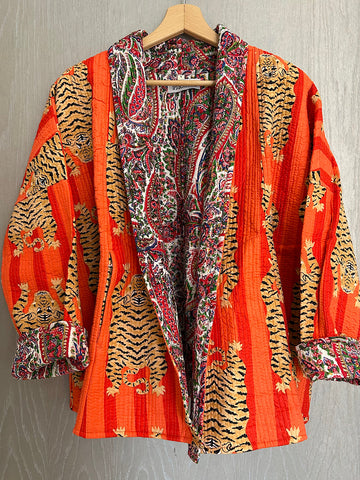 Orange Tiger Cotton Wrap Reversible Jacket