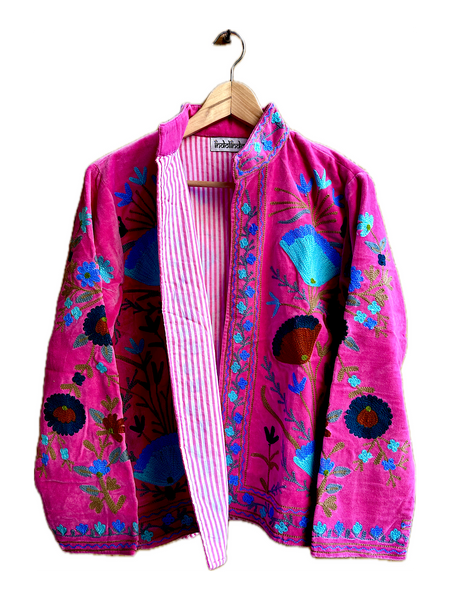 Fuchsia Pink Velvet Embroidered Jacket