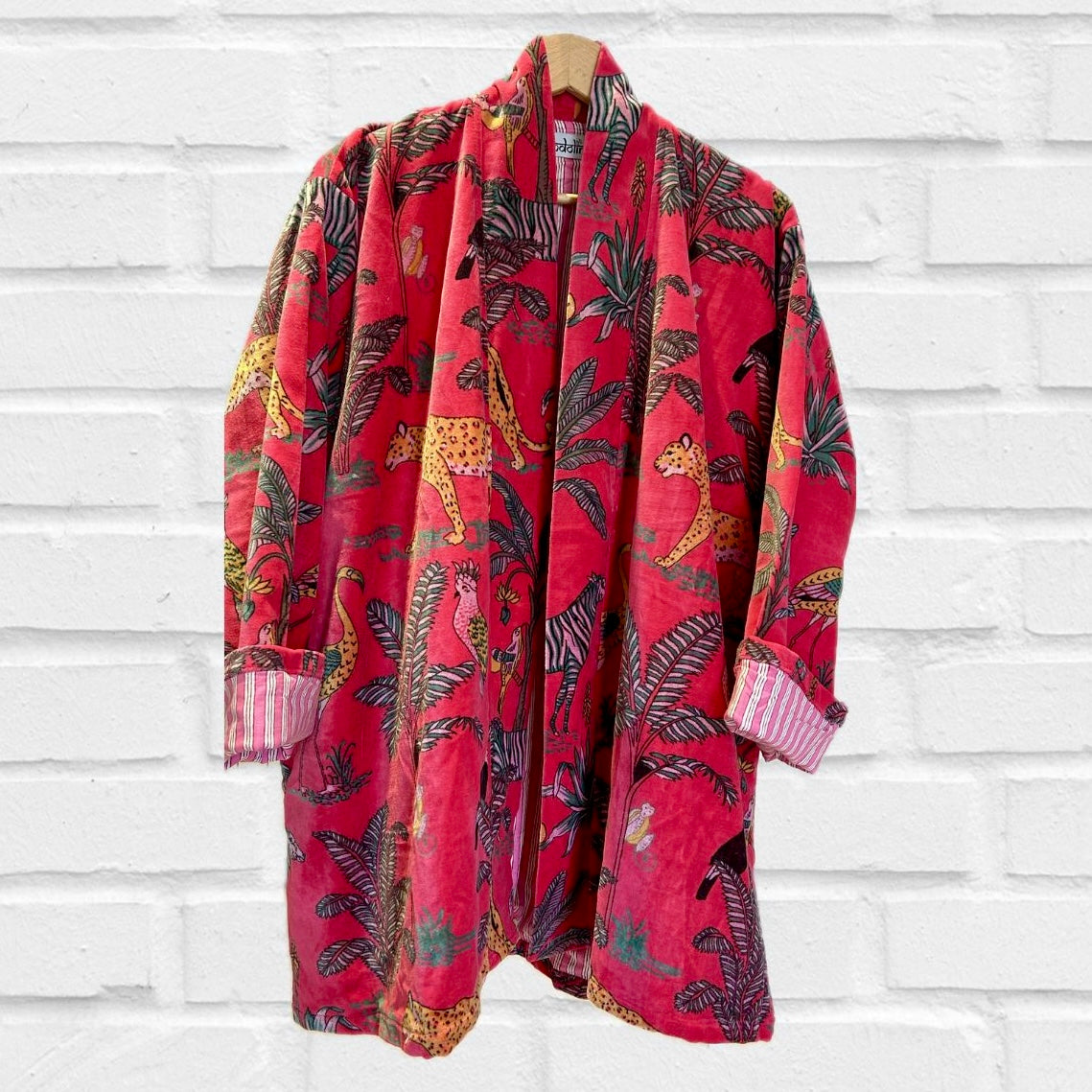 Red Safari Print Velvet Jacket