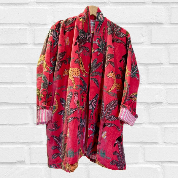 Red Safari Print Velvet Jacket