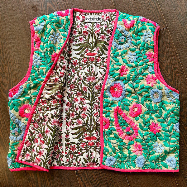 Pink and Green Crop Bohemian Jacket