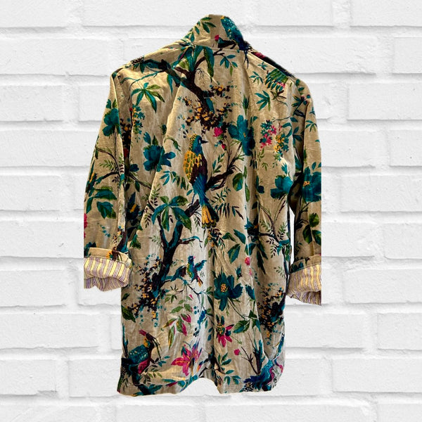 Beige Botanical Print Velvet Jacket