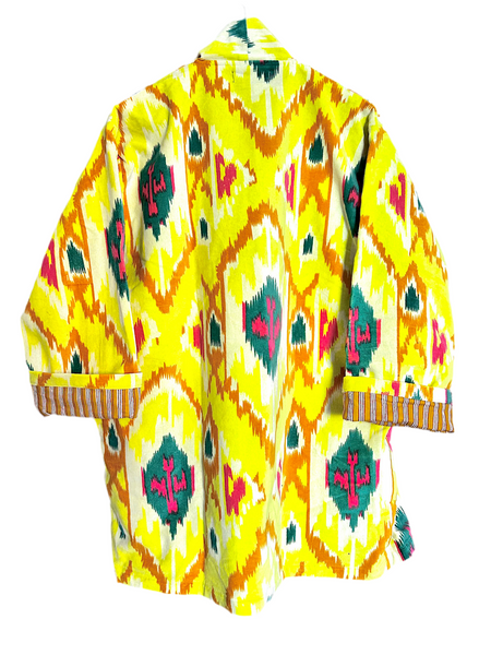 Bright Yellow Ikat Print Short Velvet Jacket