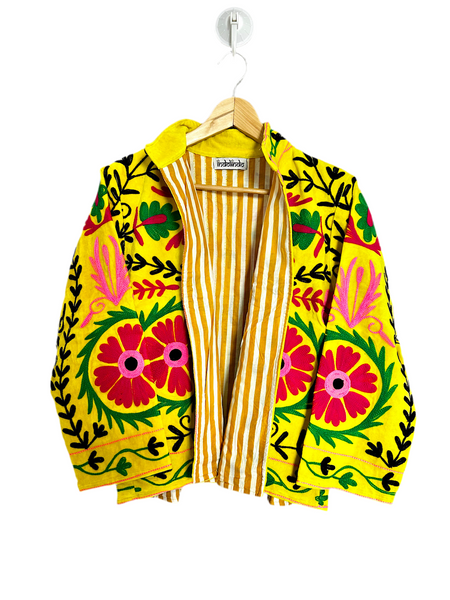 Bright Yellow Velvet Embroidered Jacket