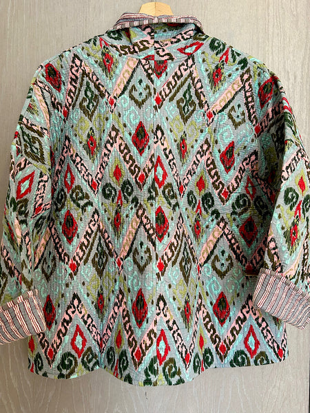 Grey Aztec Cotton Wrap Reversible Jacket