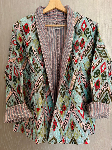 Grey Aztec Cotton Wrap Reversible Jacket