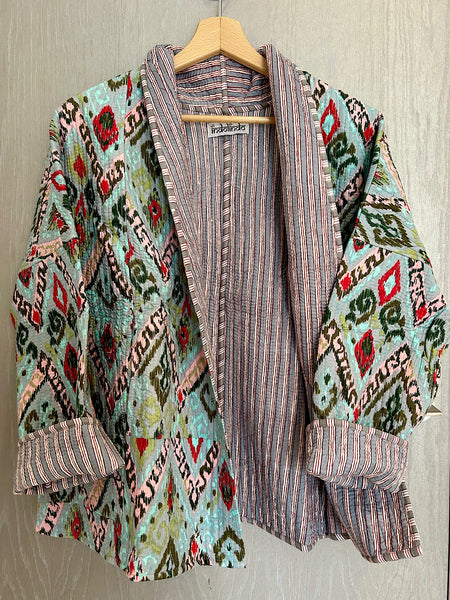 Grey Aztec Cotton Wrap Reversible Jacket