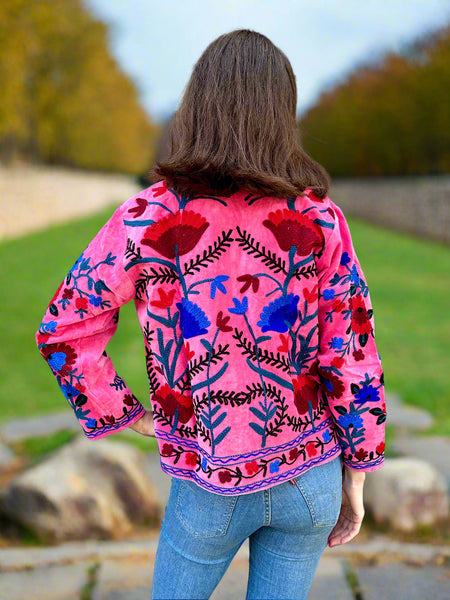 Pink and Blue Velvet Embroidered Jacket