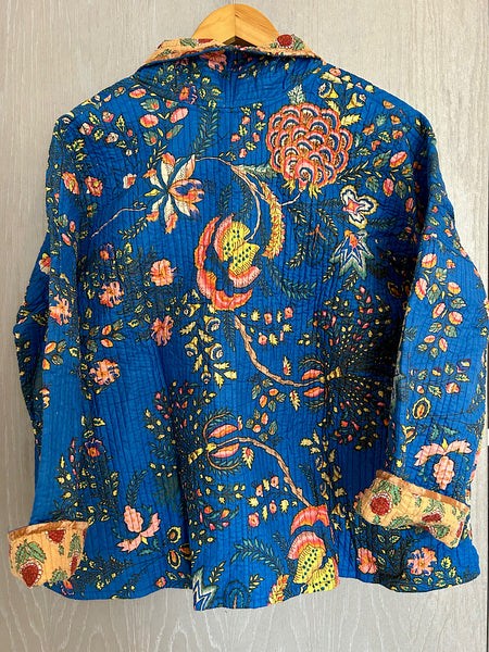 Blue Botanical with Mustard Cotton Wrap Reversible Jacket