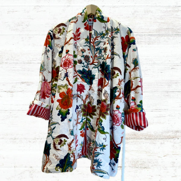 White Botanical Print Velvet Jacket