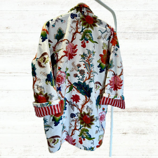 White Botanical Print Velvet Jacket