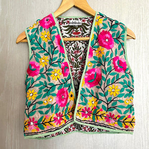 Pink and Yellow flowers Crop Bohemian Jacket