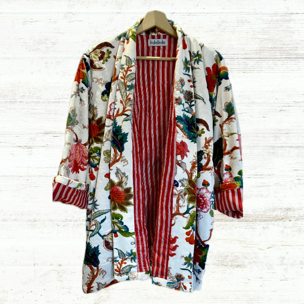 White Botanical Print Velvet Jacket