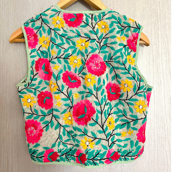 Pink and Yellow flowers Crop Bohemian Jacket