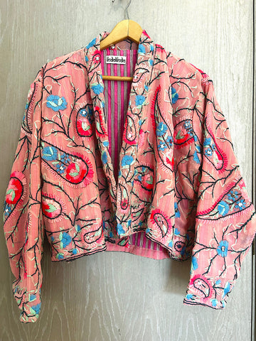 Rose Pink Paisley Crop Bohemian Jacket