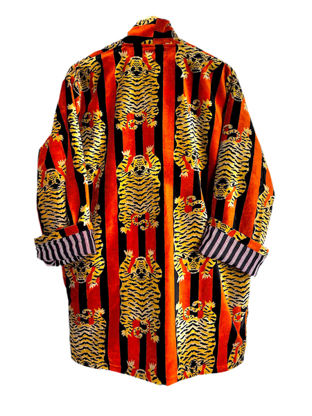 Black and Orange Tiger Print Short Velvet Jacket