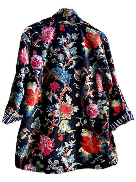 Black Botanical Print Short Velvet Jacket