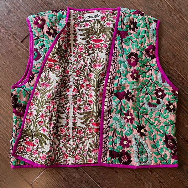 Green and Magenta Crop Bohemian Jacket