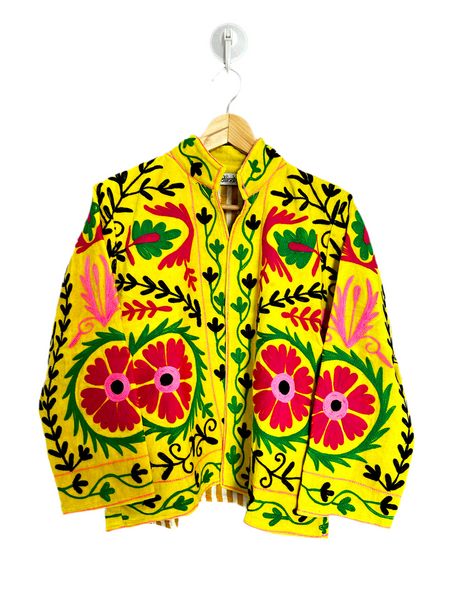 Bright Yellow Velvet Embroidered Jacket