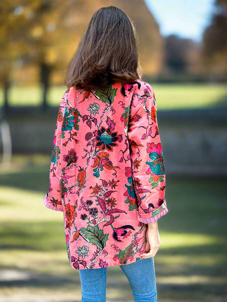 Peach Botanical Print Short Velvet Jacket