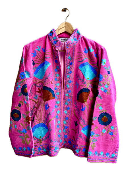 Fuchsia Pink Velvet Embroidered Jacket