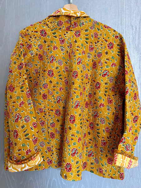 Mustard Floral and Aztec Cotton Wrap Reversible Jacket