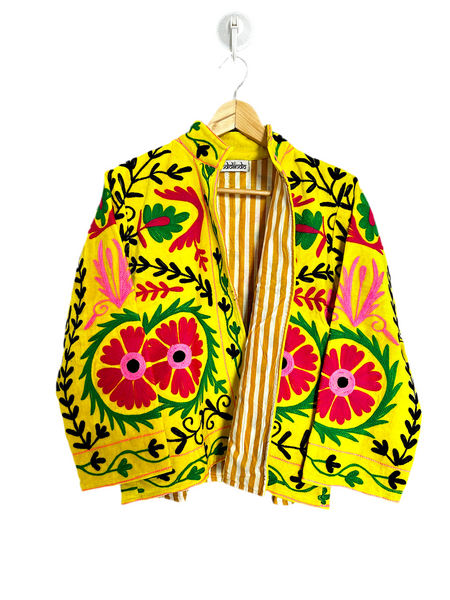 Bright Yellow Velvet Embroidered Jacket