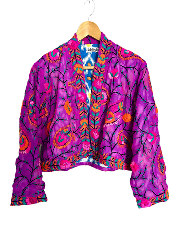 Magenta with Orange Paisley Reversibla Crop Bohemian Jacket