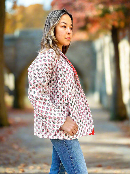 Orange Tiny floral Motif Print Cotton Wrap Reversible Jacket