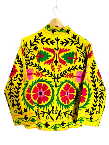 Bright Yellow Velvet Embroidered Jacket