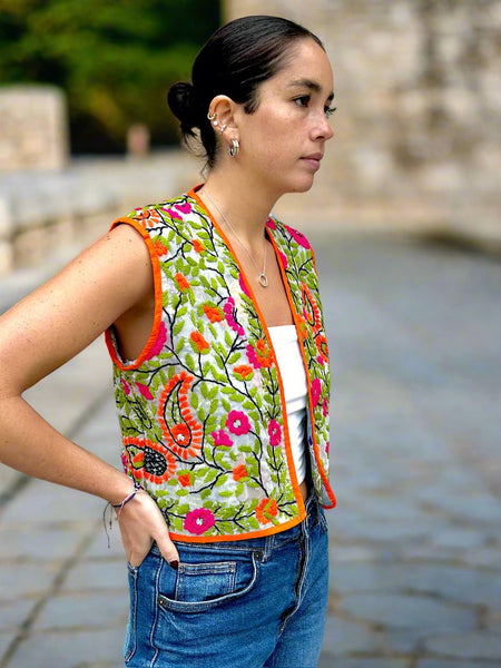 Orange And Green Crop Bohemian Jacket