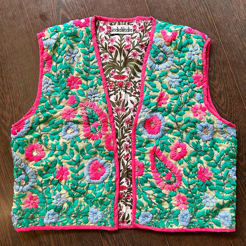 Pink and Green Crop Bohemian Jacket