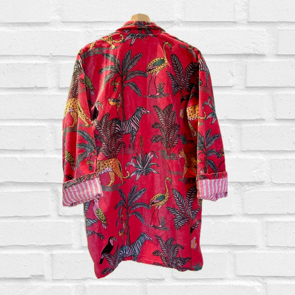 Red Safari Print Velvet Jacket