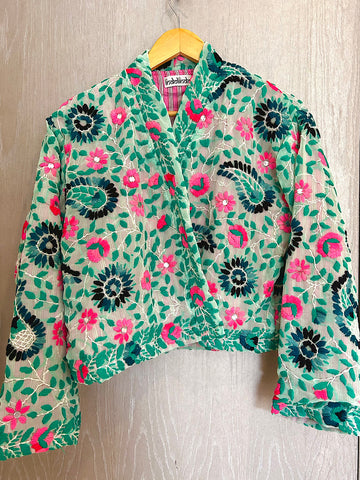 Pink and Green Crop Bohemian Jacket