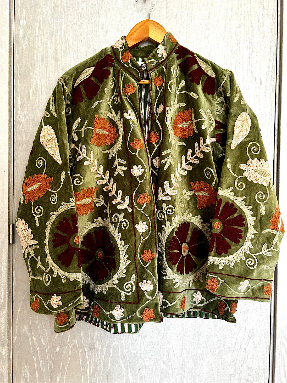 Forest Green Velvet Embroidered Jacket