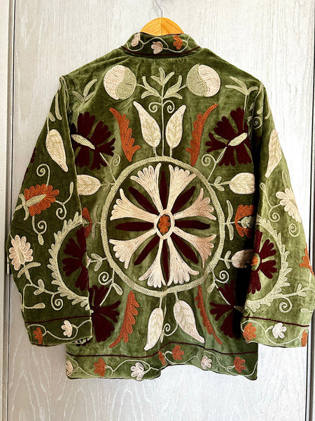 Forest Green Velvet Embroidered Jacket