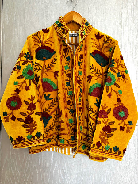 Mustard Yellow Velvet Embroidered Jacket