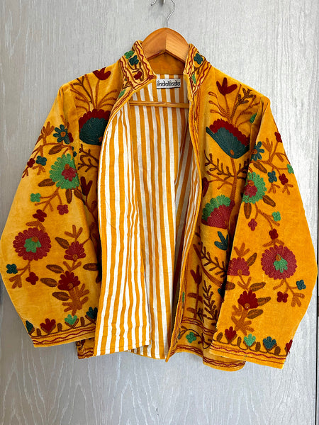 Mustard Yellow Velvet Embroidered Jacket