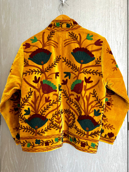 Mustard Yellow Velvet Embroidered Jacket