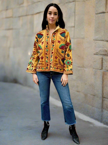 Mustard Yellow Velvet Embroidered Jacket