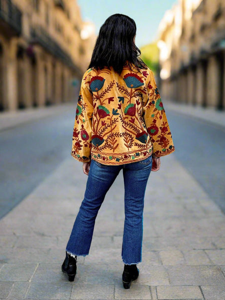 Mustard Yellow Velvet Embroidered Jacket