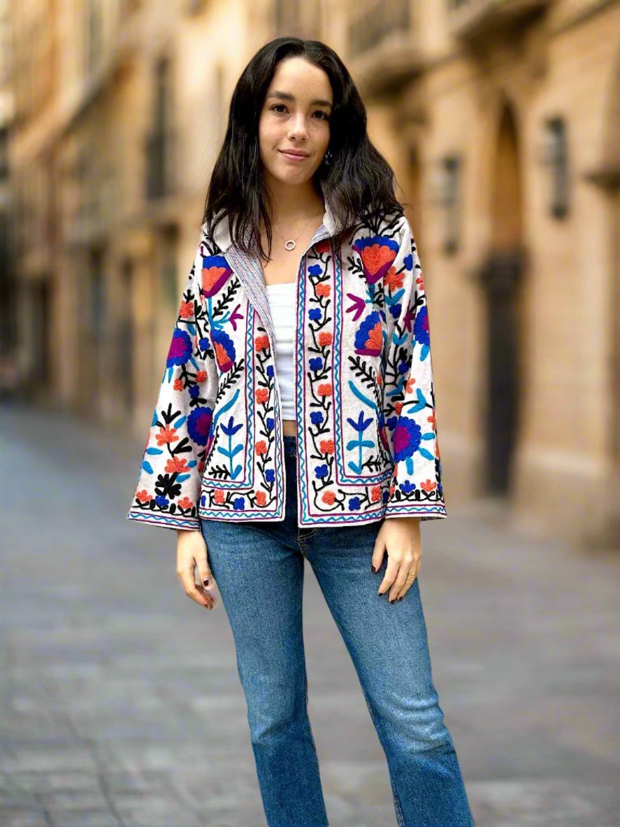 Light Grey Velvet Embroidered Jacket