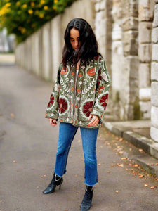 Forest Green Velvet Embroidered Jacket