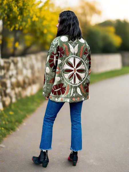 Forest Green Velvet Embroidered Jacket