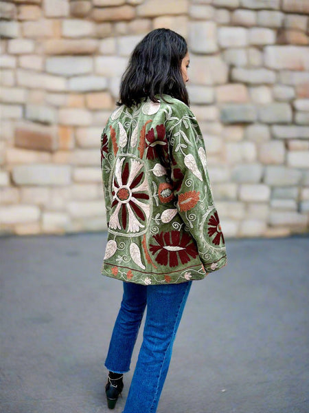 Forest Green Velvet Embroidered Jacket