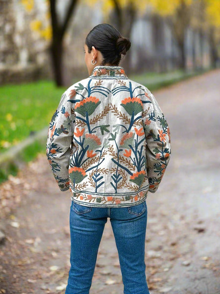 Metallic Grey Velvet Embroidered Jacket